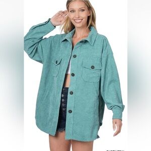 ZENANA OUTFITTERS Vintage WASHED CORDUROY SHACKET Teal Blue Size S QJ-1108D4